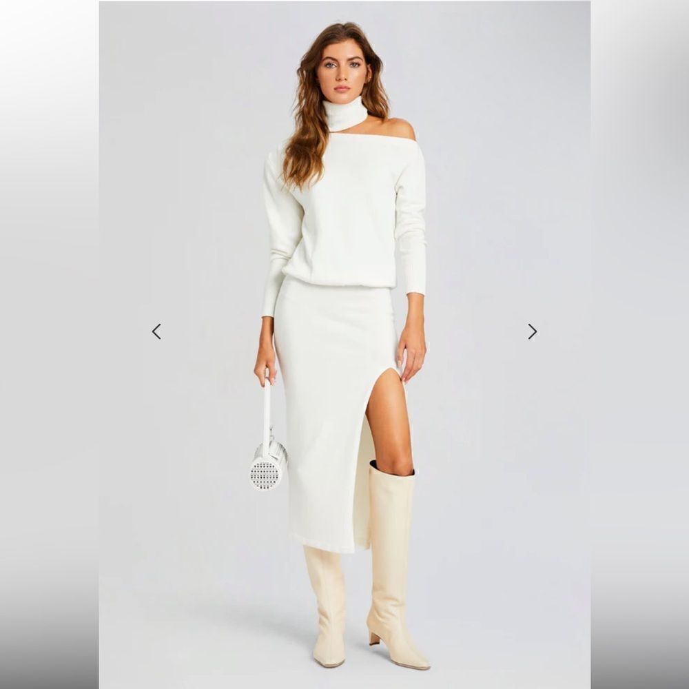SER.O.YA Charlotte Dress white knit sweater midi cut out bodycon New $398 S